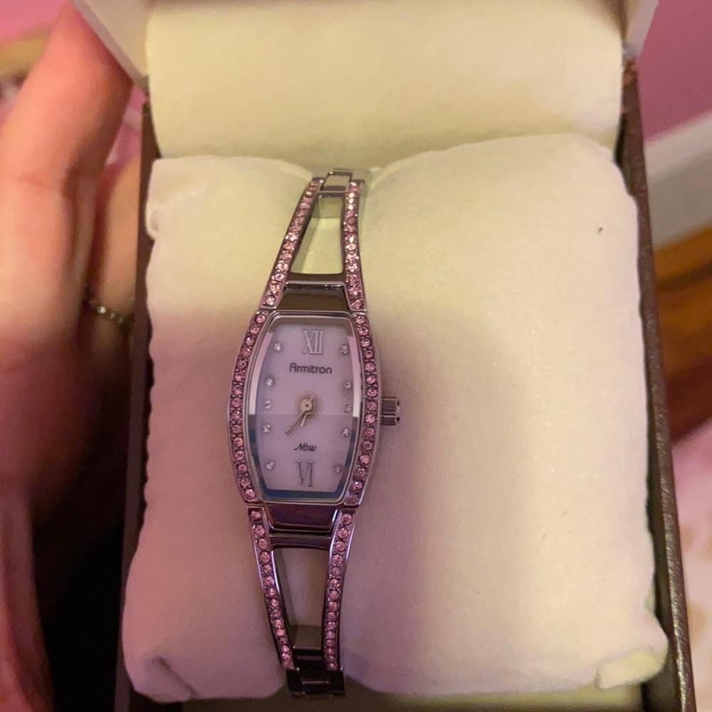 Amitron pink and silver watch